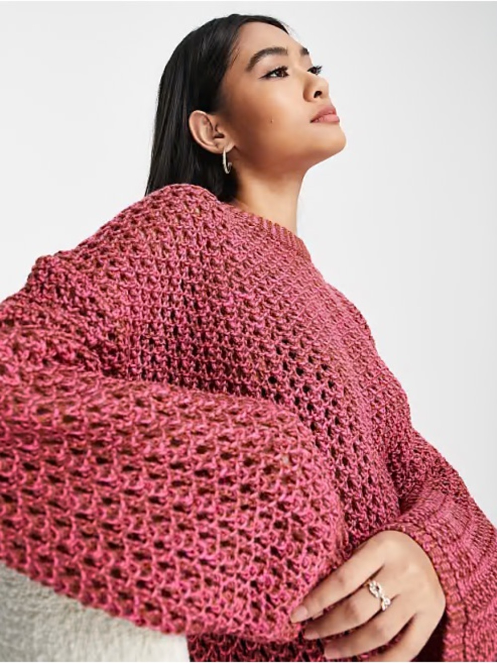 ASOS Rose brown Textured Crewneck Sweater 2 XS fall open knit boho